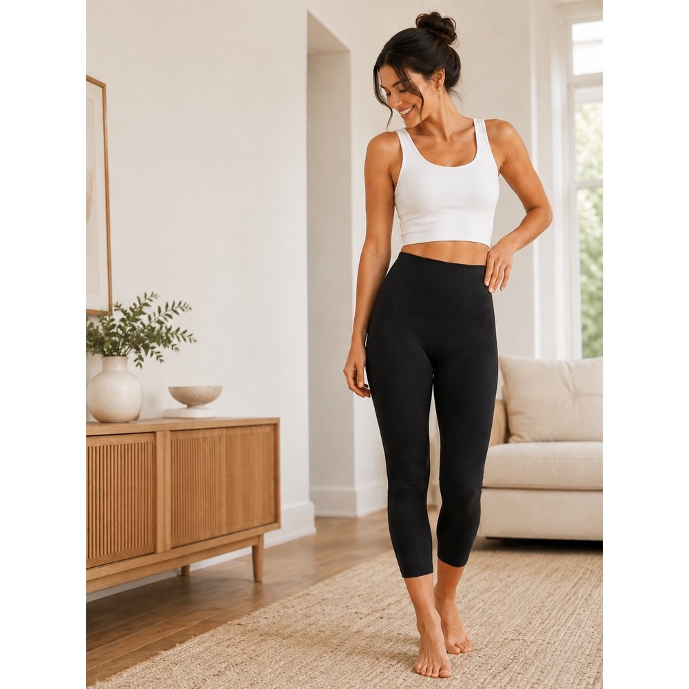 Spanx Look At Me Now Cropped LAMN Leggings Very Black Womens Large NEW